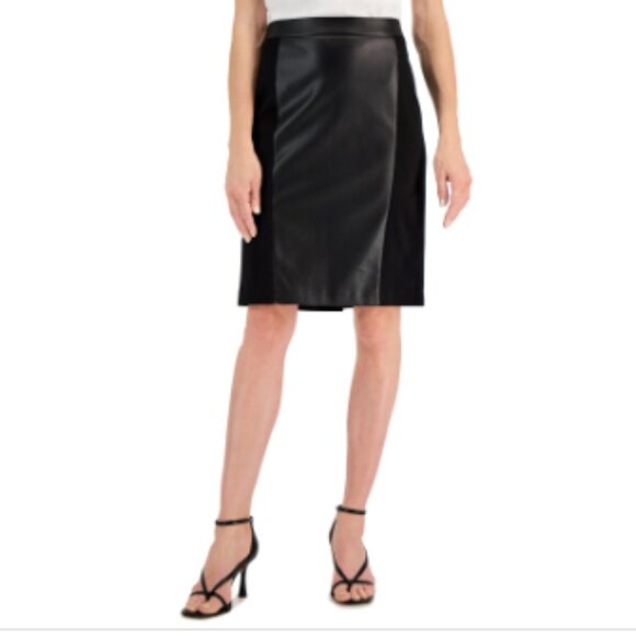 Kasper Women's Faux-Leather-Front Pull-on Skirt - Black - Picture 1 of 1